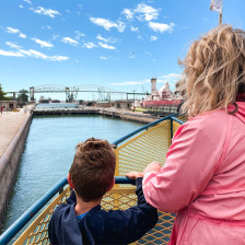 Visitors viewing the Soo Locks in Sault Ste. Marie, Michigan