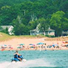 A jet skier on Lake Michigan at Holland State Park in Holland, Michigan