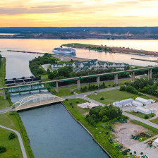 Aerial view of Soo Locks and Sault Ste. Marie, Michigan